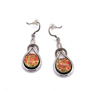 Multicolor Fused Dichroic Dangle Drop Earrings Hook Closure